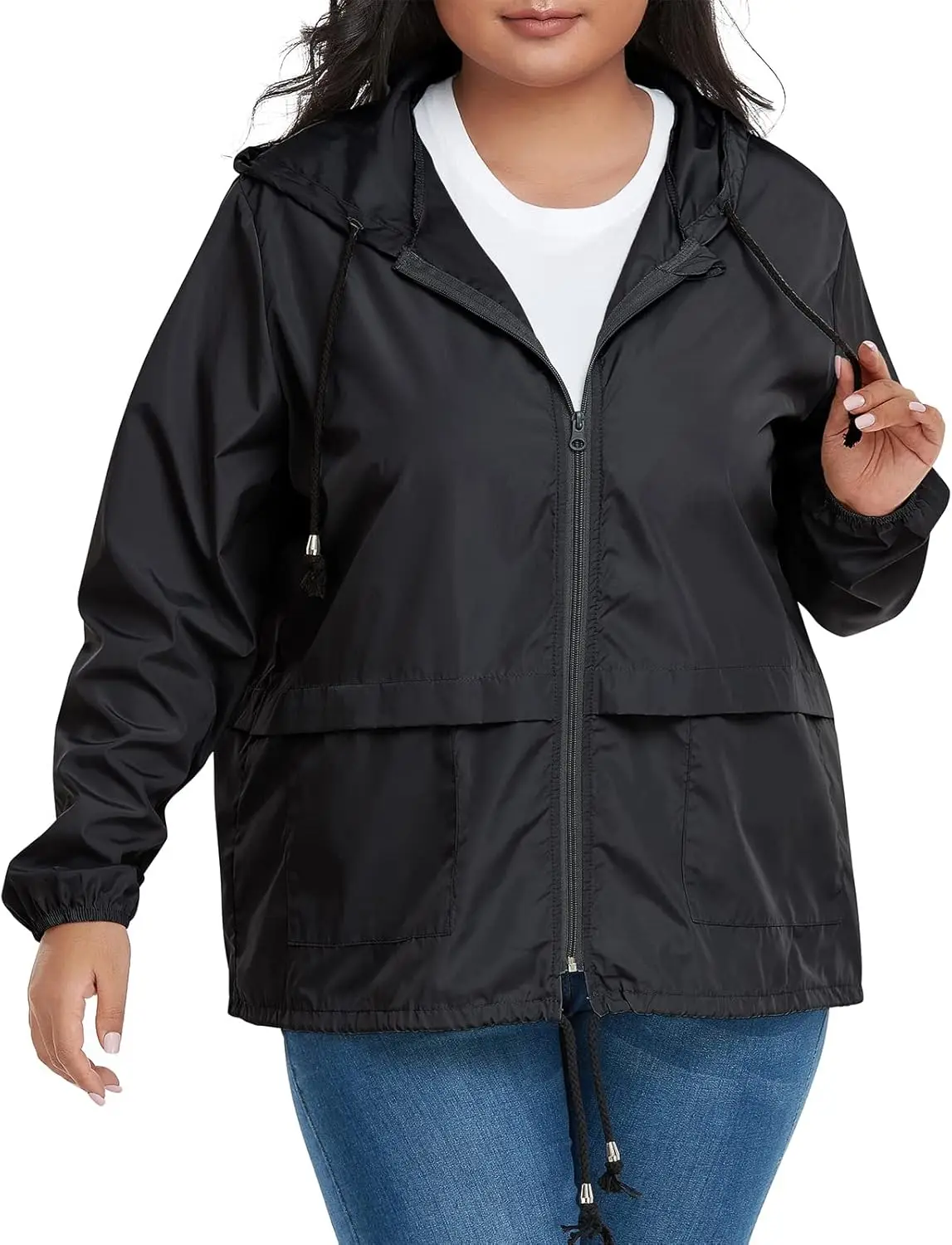 

Women's Plus Size Light Raincoat Jacket Packable Hooded Waterproof Windbreaker for American Trends