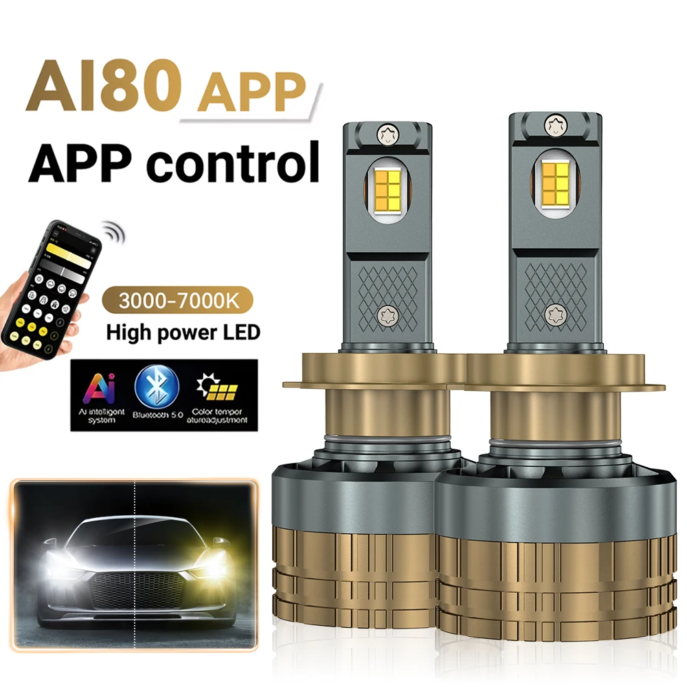 

2pcs H7 LED Headlight Bluetooth APP Control Color 4800W H4 LED H1 H11 9005 9006 HB3 HB4 Auto Bulbs LED Lights for Car Headlights