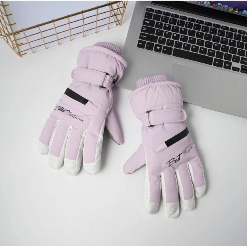 Fashion Winter Fleece Lined Padded Warm Keeping Men's and Women's Ski Gloves Simple Gloves Riding Windproof Factory Wholesale