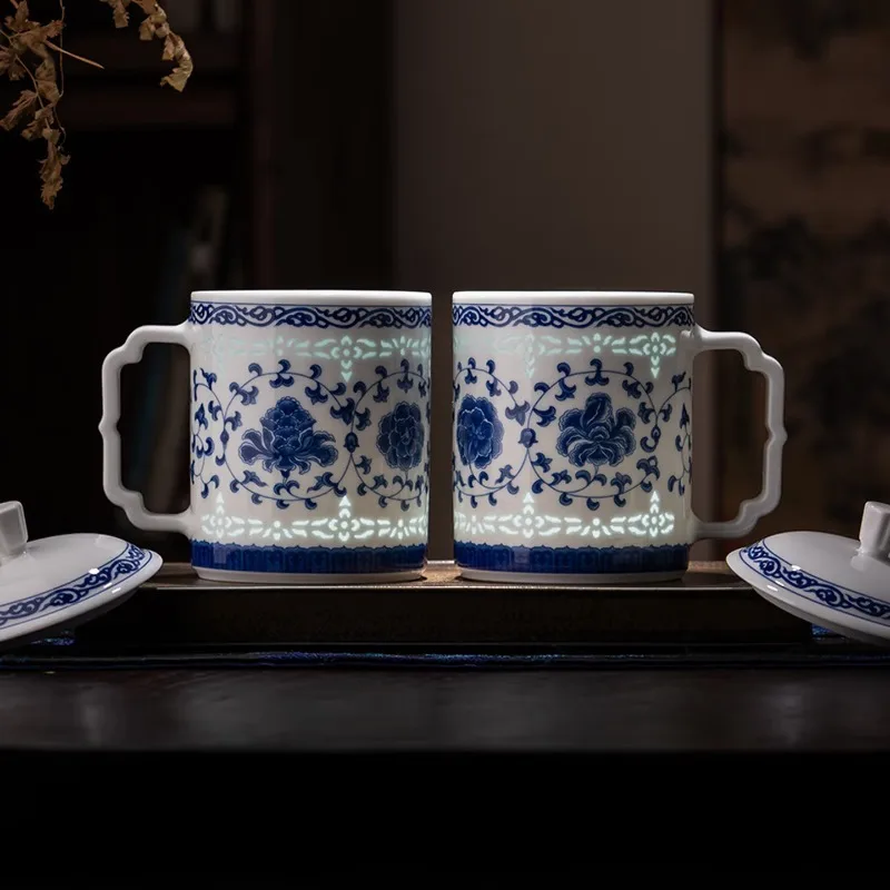 Water blue and white exquisite tea high-end tea set with lid tea gift boss meeting guests