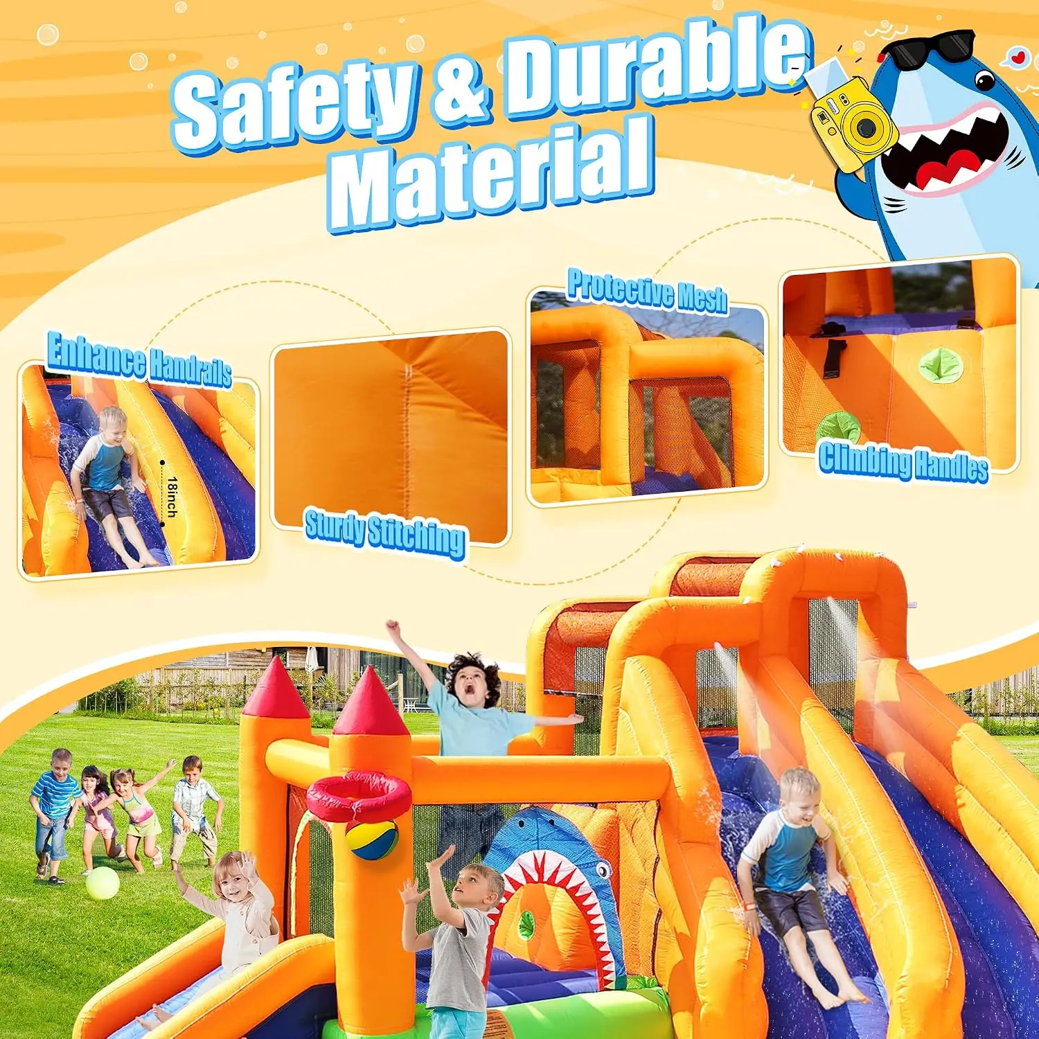 10 in 1 Inflatable Water Bounce House Triple Kid Water Slide with Blower | Easy & Fast Inflatable,Cannon,Climbing Wall,Jumping,S view 6
