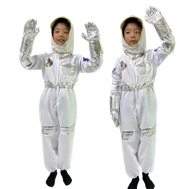 Kids White Space Astronaut Jumpsuit Costume Suitable Boys Girls Halloween Carnival Out Space Themed Party Performance Costumes