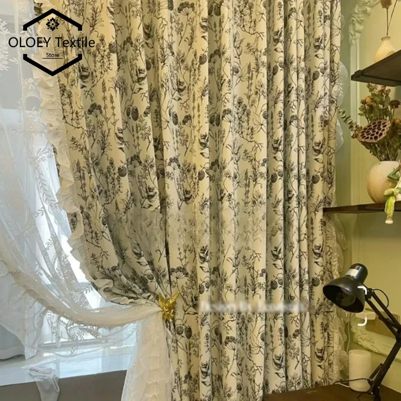 

French Retro Rococo Black White Scented Luxury Curtains for Bedroom Living Room Insulated Blackout Drapes Custom Size Tulle