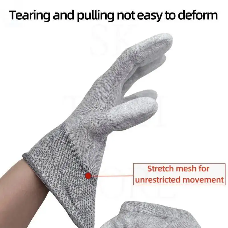 

Carbon Fiber Conductive Gloves Anti-Static PU Palm Coating Breathable Ventilation for Precision Assembly Workshop Dust-Free Work
