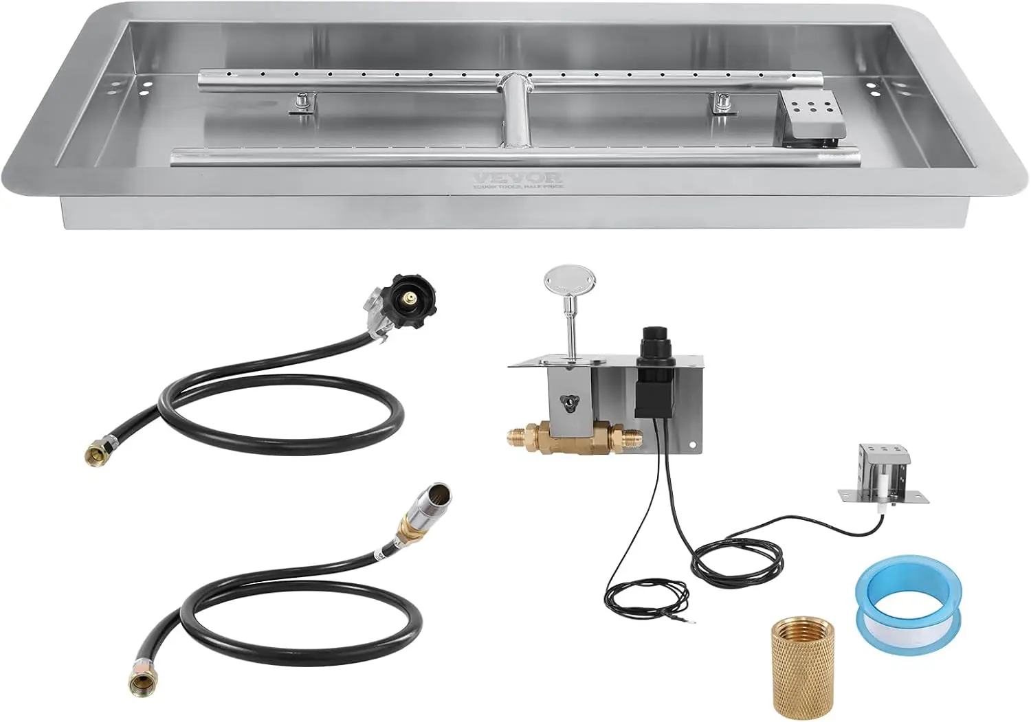 36x12 Inch Stainless Steel Drop-in Fire Pit Pan, Rectangular Propane Burner Kit 150,000 BTU for Indoor Outdoor Use