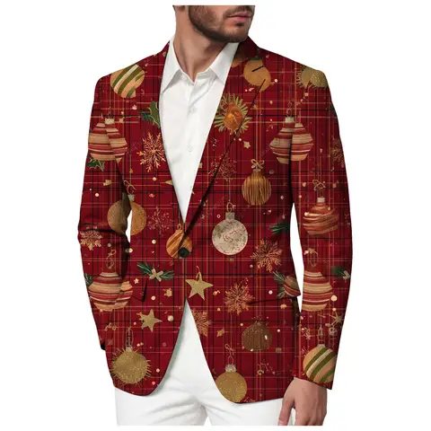 atmungsaktive Herrenjacke aus Leinenmischung, Herrenanzugjacke mit Weihnachtsschneeflocke, Weihnachtsbaum und Cord-Blazer für Herren im Herbst