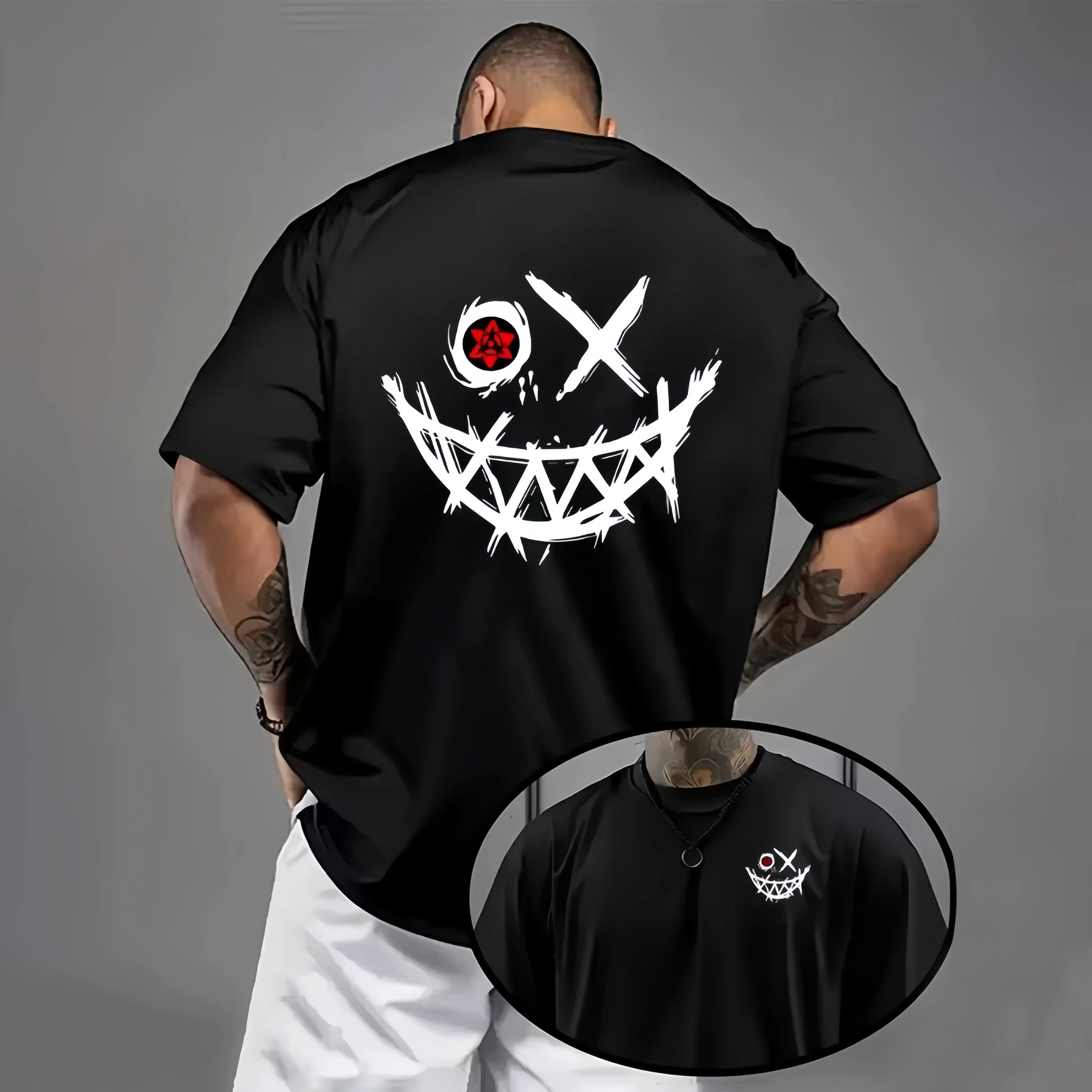 High Quality Cotton XO. Demon Smile Graphic Men's Short Sleeve T-shirts Casual Tops For Mens Sweat Absorbent Soft Men's Clothing
