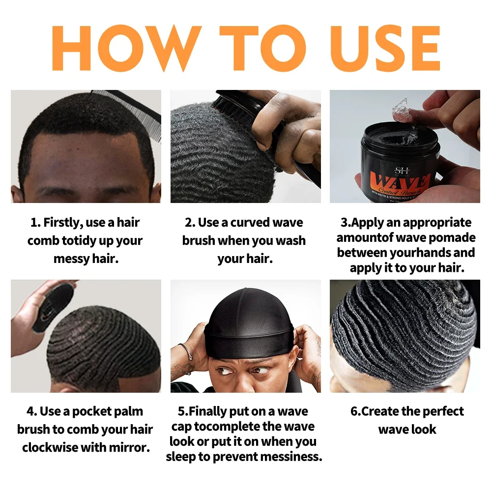 Biotin Wave Pomade For Deep Waves 360 Strong Hold Hair Styling Cream Wavy Hair Oil With Brush Waves Cream For African Black Men view 6