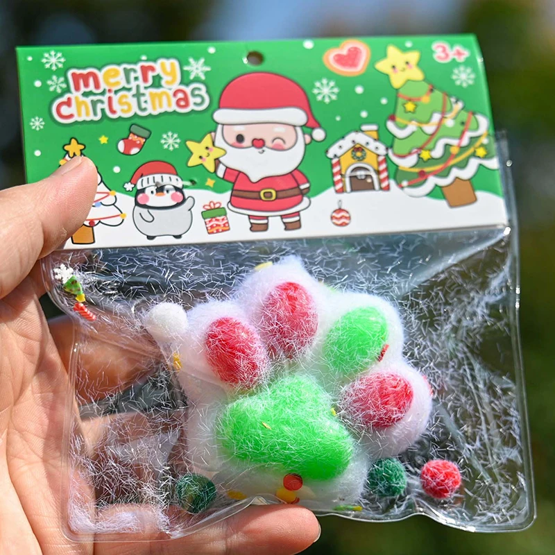 1pc Soft Sticky Stress Relief Relax Toys Squeeze Christmas Cat Paw Toys Decompressing And Pinching Cat Paw Pinching Toy Gift