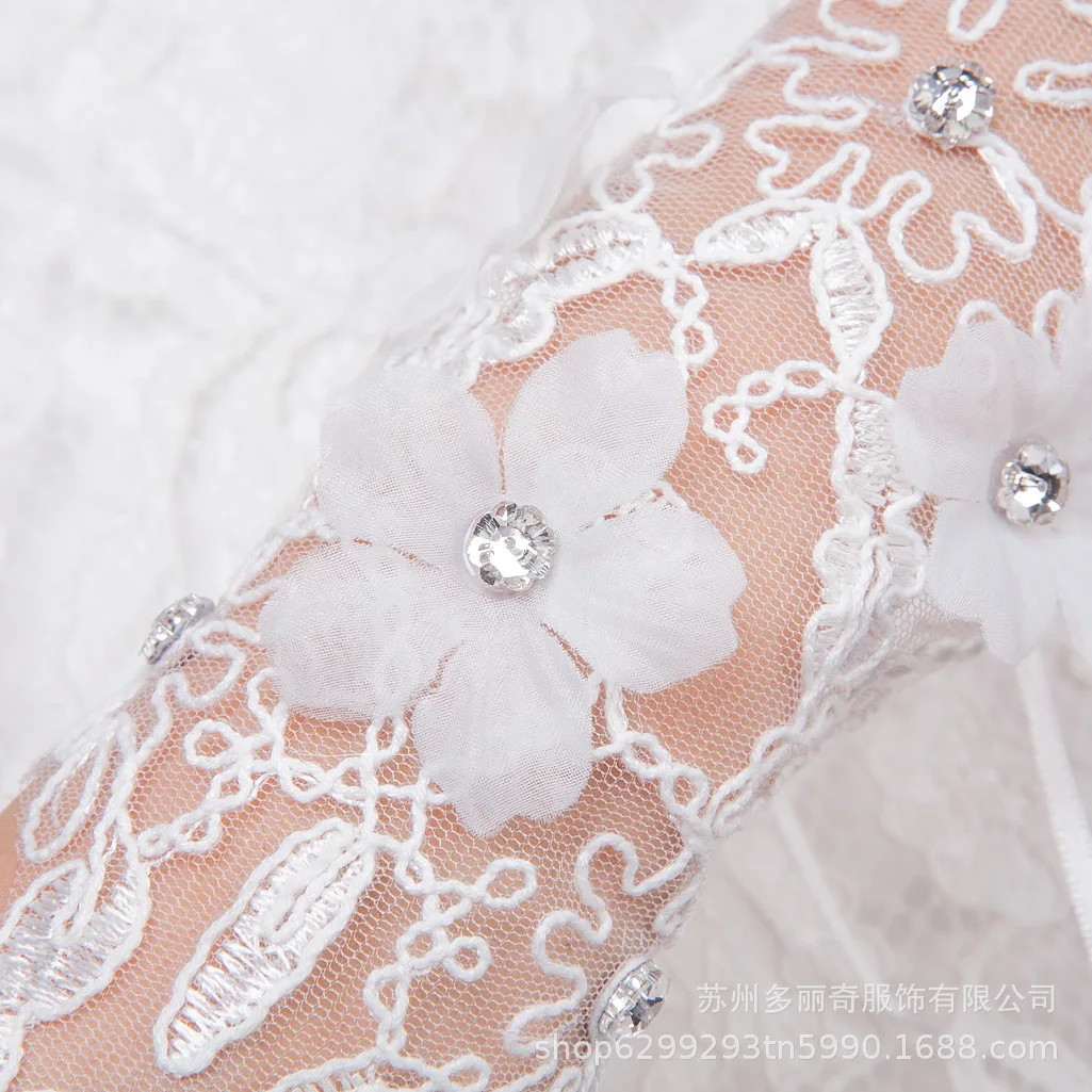 Bridal Wedding Gloves Lace Open Hand Back Hook Finger Flower Diamond Wedding Gloves