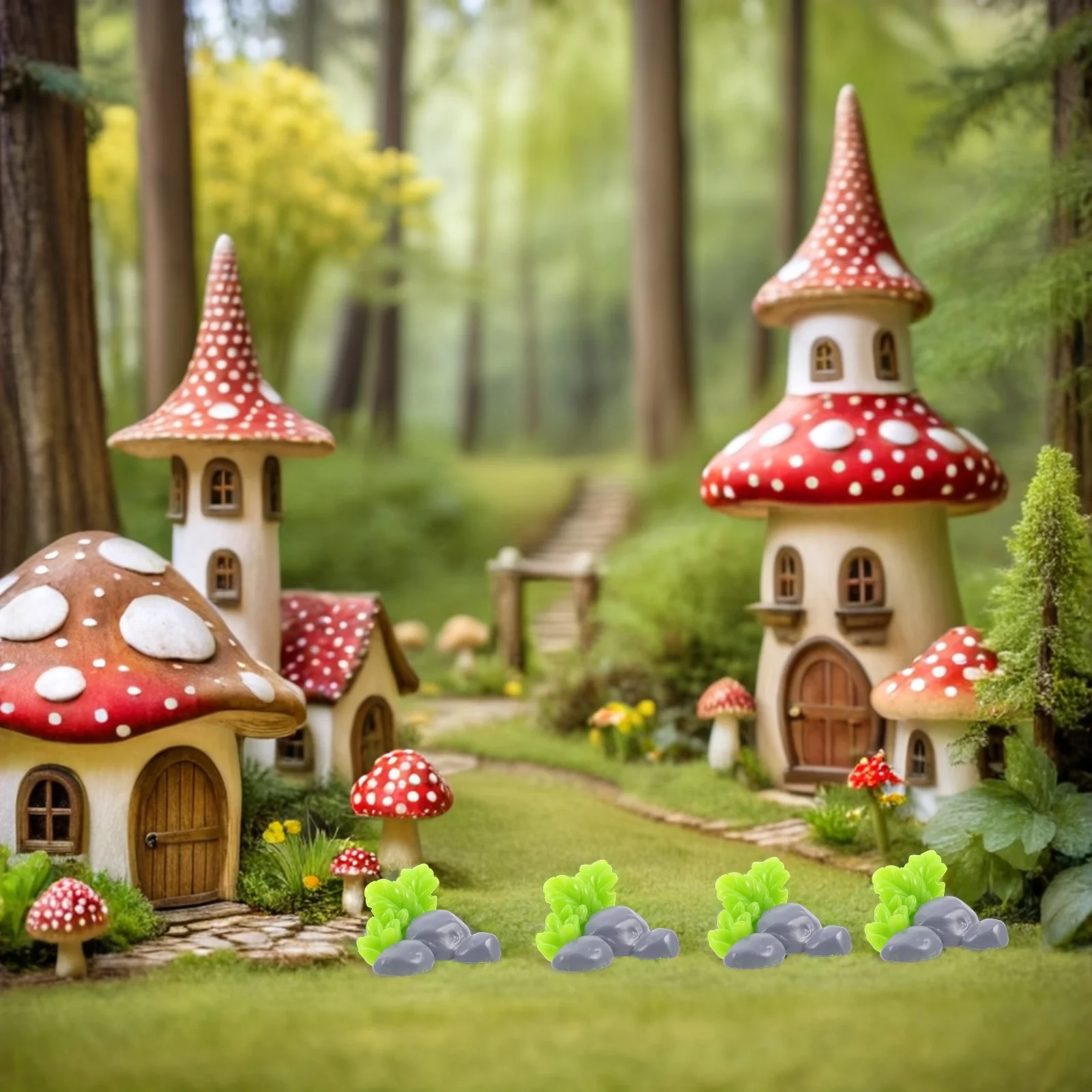 

40pcs Micro Landscape Decoration Fake Stone Rocks Artificial Mossy Grass Resin Ornament Fairy Garden Accessories for Dollhouse