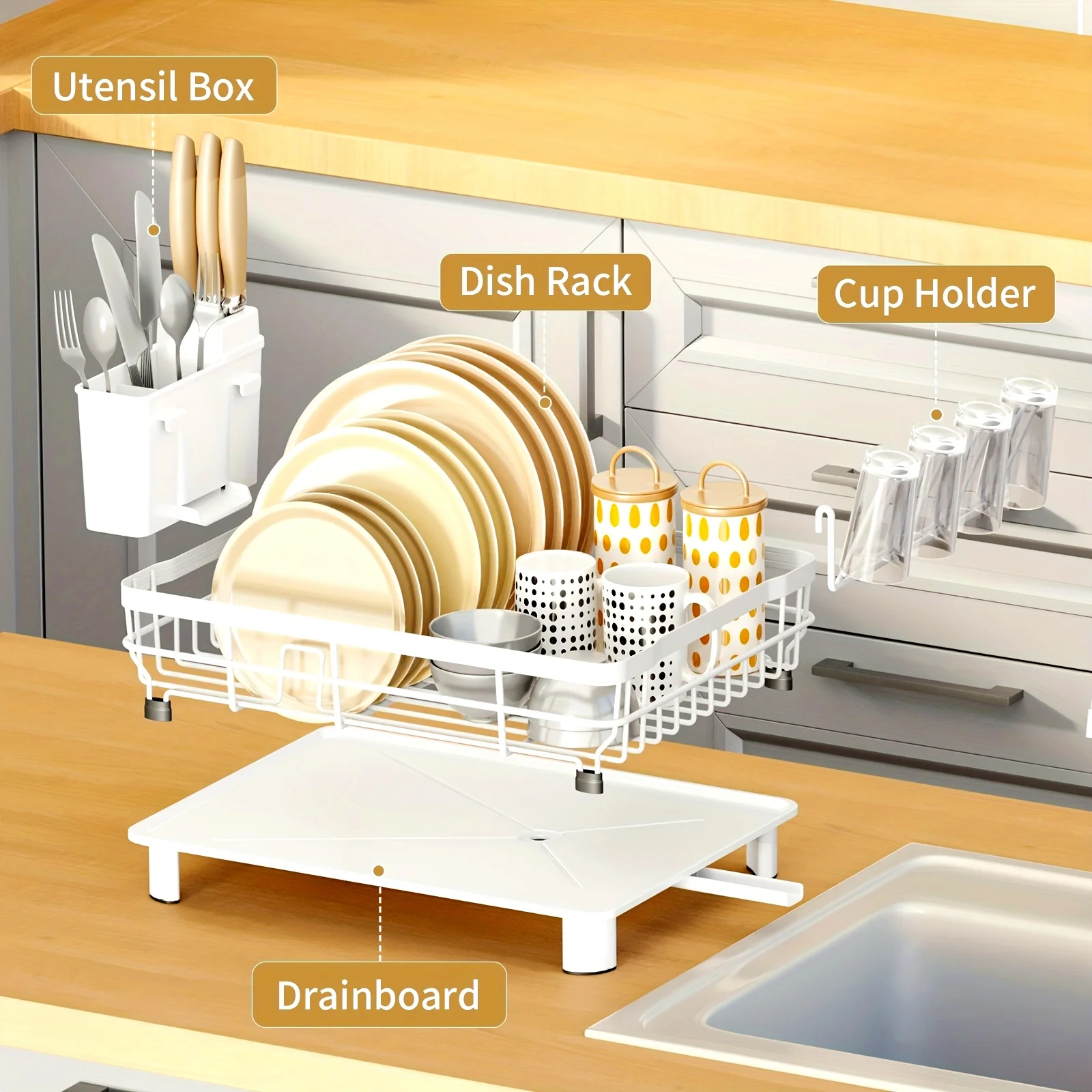 

1 шт. полка для посуды, легко моющаяся полка для сушки посуды с дренажной доской, компактный органайзер для хранения посуды на кухонной столешнице