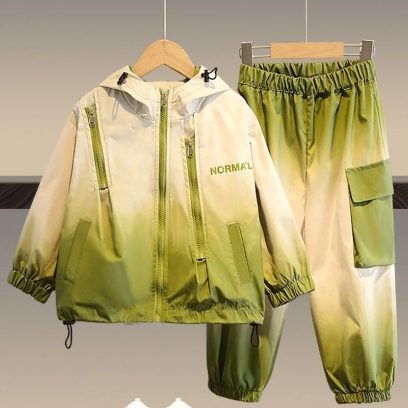 2026 Boys Spring Gradient Hoodie Set Trendy Casual Kids Tracksuit Outerwear Children Clothing Autumn Fashion Suit
