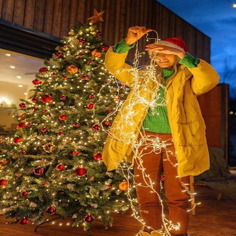 LED USB الألعاب النارية وميض أضواء مع البعيد الفضة سلك العنقودية سلسلة ضوء أضواء الجنية لحفل زفاف زينة عيد الميلاد