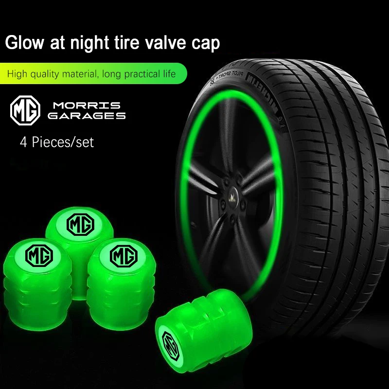4Pcs Noctilucent Luminous Tire Valve Caps With MG Logo Light Storage Glow In Dark Hexagonal Tyre Stem Dustproof Protector Auto S view 3