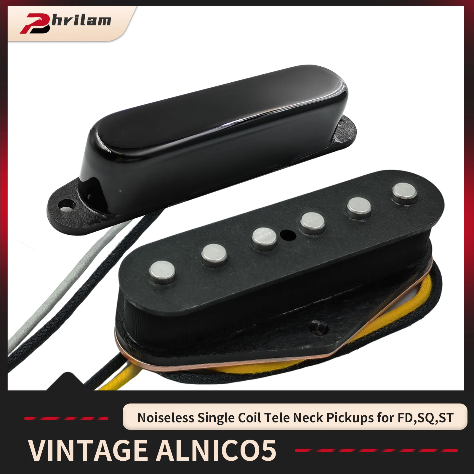 PHRILAM  Alnico5 Fiber bobbin Noiseless Single Coil Guitar Pickups Tele Bridge  /Neck Pickup  Fit Fender Telecaster Pickups Part