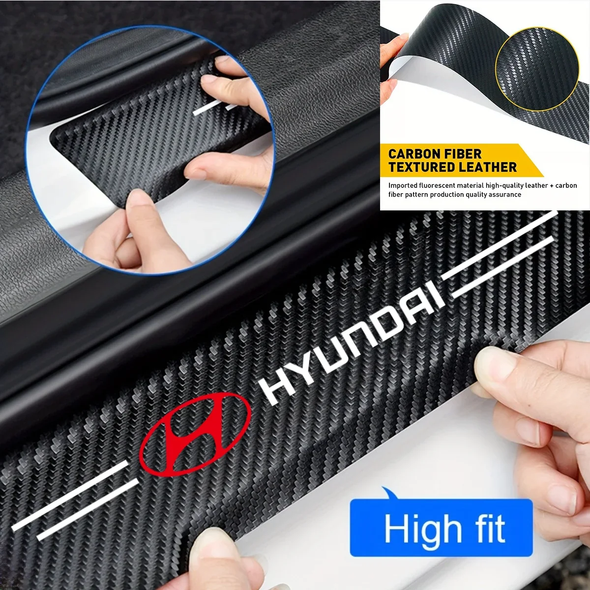 4pc car Carbon fiber threshold sticker Pedal protection sticker For Hyundai Santa Fe Sonata Solaris Azera  I30 Ix25 Tucson IX35