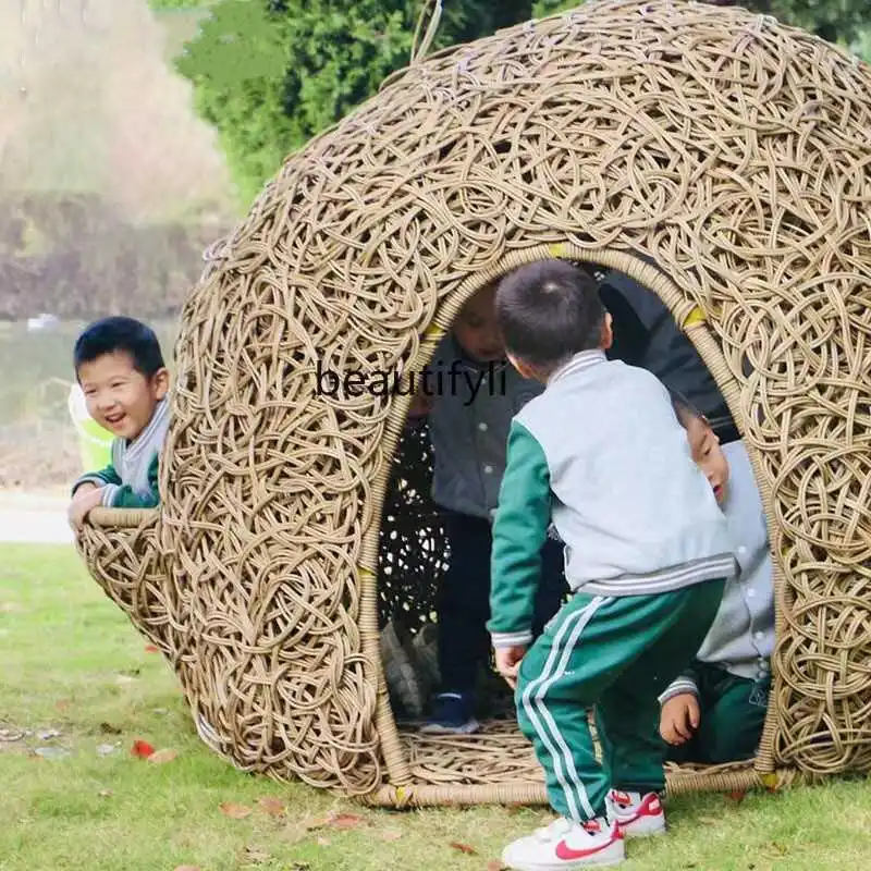 Cabana de vime ao ar livre sofá pátio tecido redondo ninho de pássaro acampamento jardim de infância gaiola vale segredo