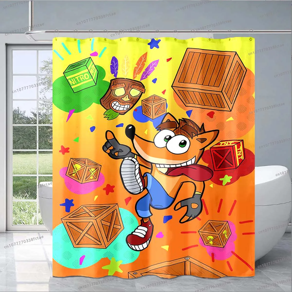 لعبة الكرتون تحطم بانديكوت دش الستار ، أسلوب هاواي ، ديكور حمام الأطفال ، لطيف ، أزياء