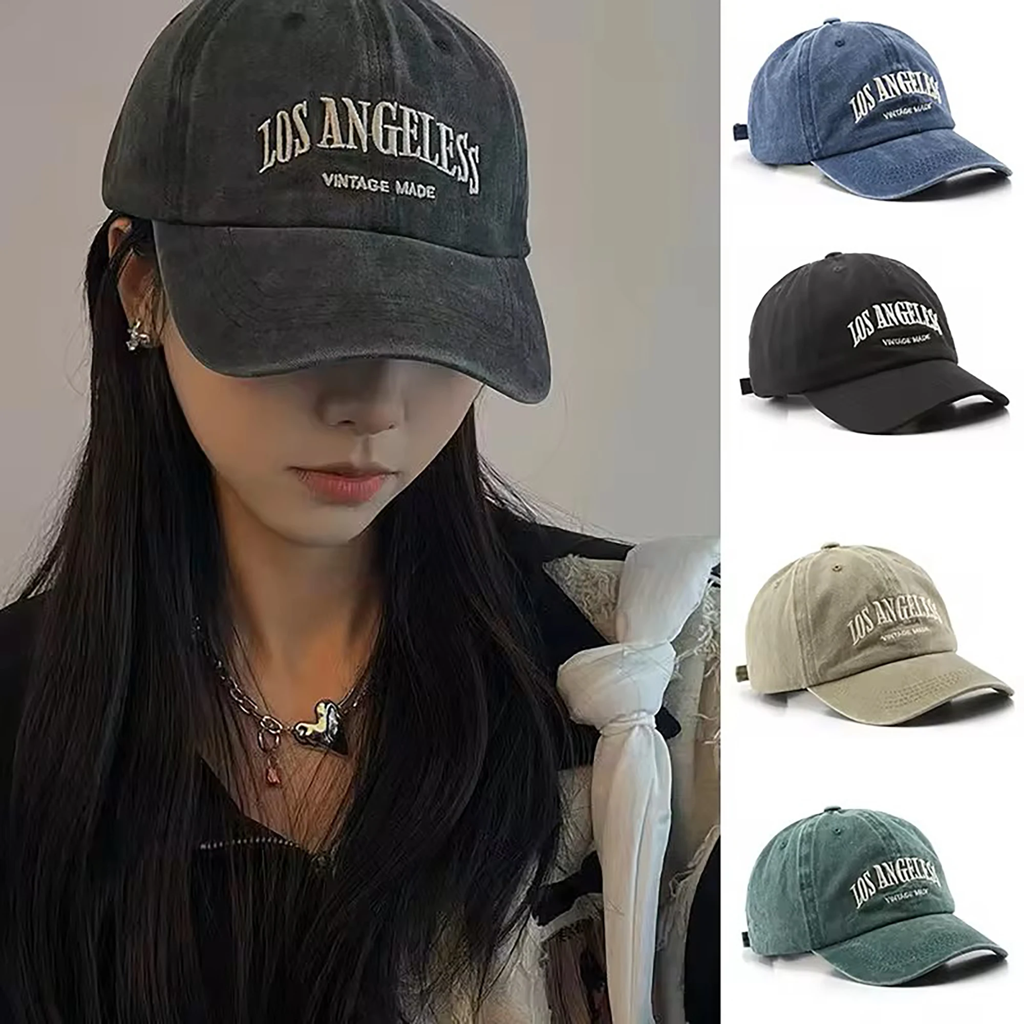 New green baseball cap female street wash letter thorn soft top embroidered duck hat male spring summer visor hat