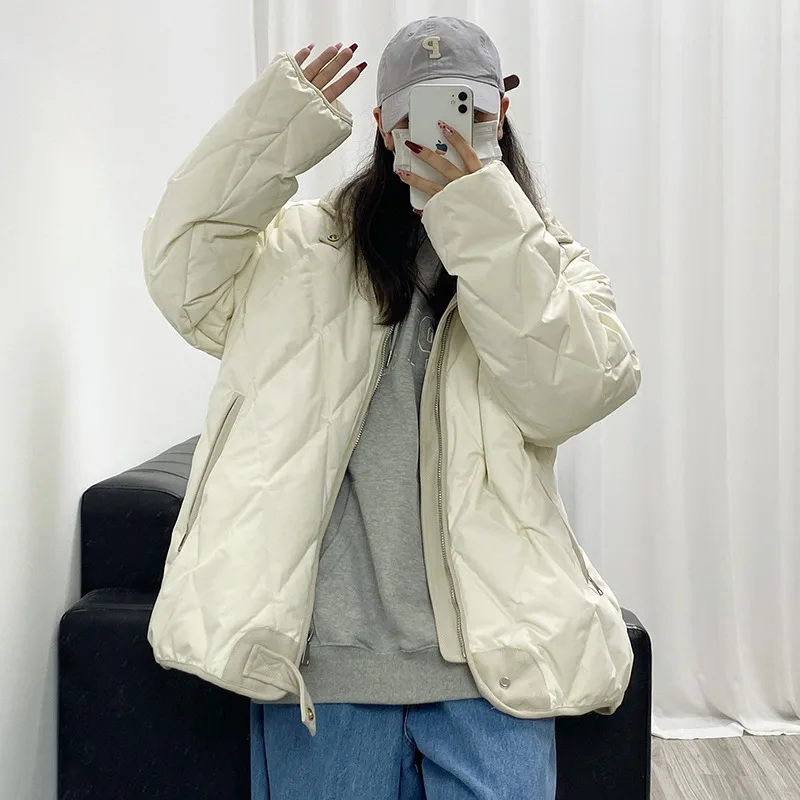 Veste en coton matelassé en losange pour femme, vêtement polyvalent, ample, décontracté, manches longues, fermeture éclair, poche, nouvelle collection automne 2025