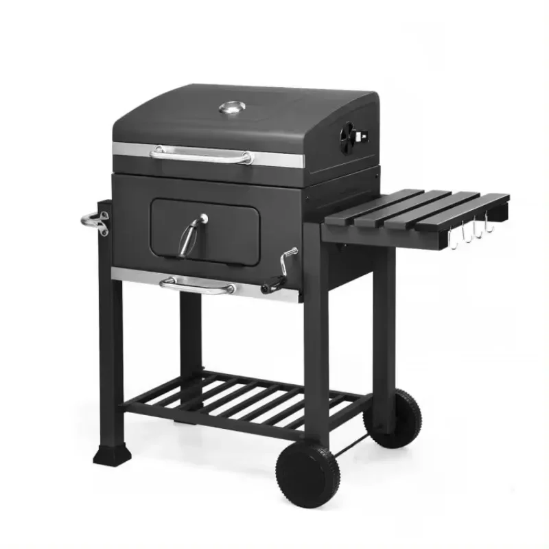 

Popular Garden Charcoal Trolley Barbeque Grills Heavy Duty Height Adjustable Bbq Barbecue & Smoker With Side Shelf