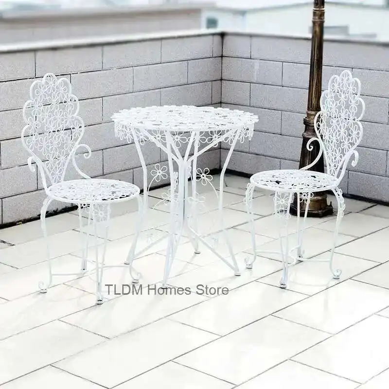 

Outdoor Round Garden Table and Chair Set Balcony Patio Furniture Set Modern Luxury Terrace Table and Chair Three-Piece for Yard