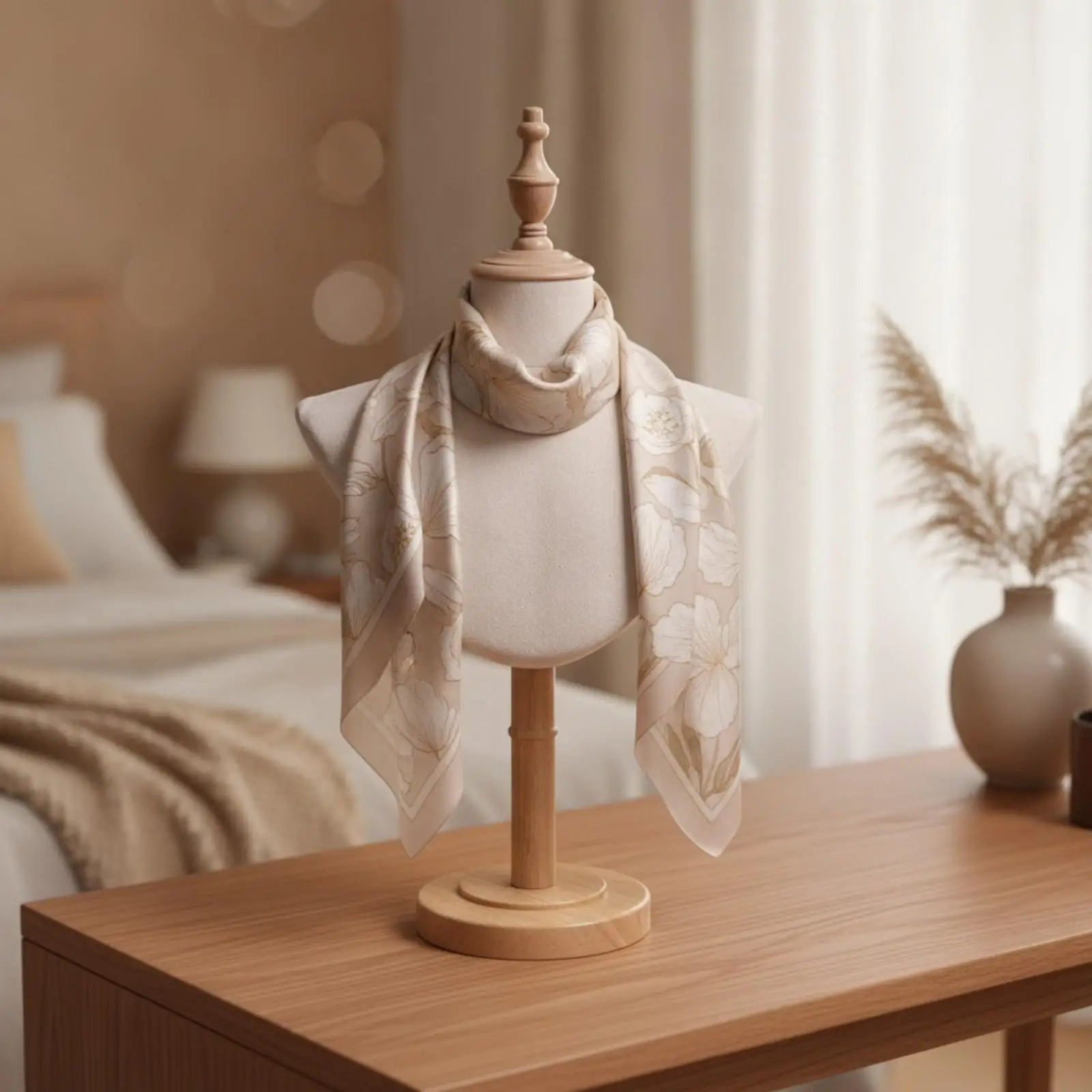 Necklace Display Bust Stand Mannequin Torso with Sturdy Wooden Post and Round Base for Boutique Jewelry Showcase on Countertop