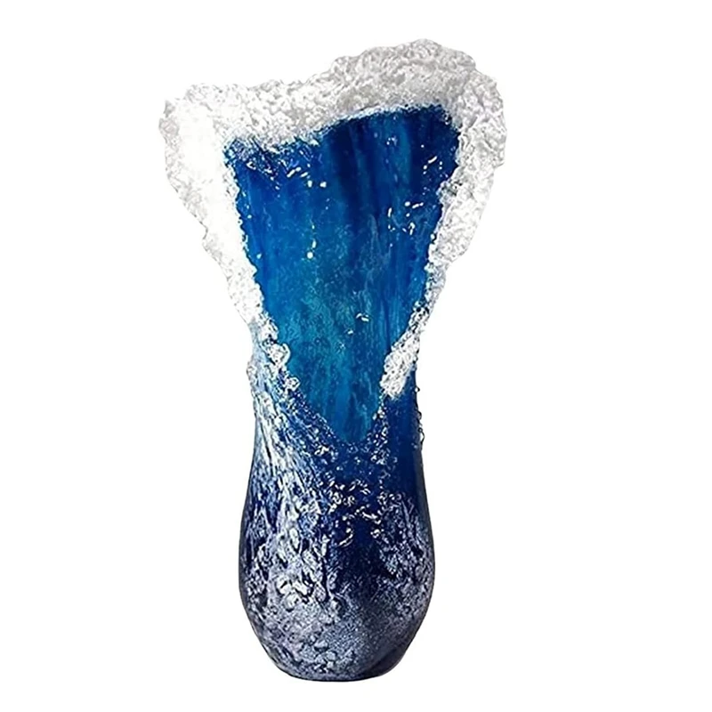 Sea Wave Vase, Wavy Vase Resin Blue Wavy Vase For Office Living Room Decorations Coffee Shop Decor 30Cm