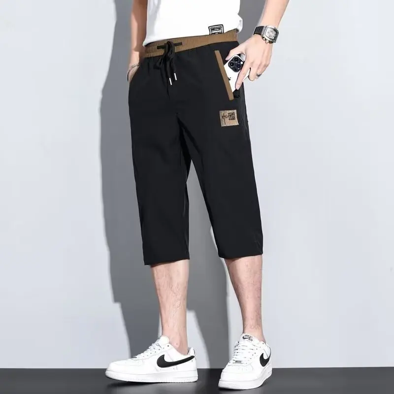 

Ice Silk Sports Seven-Foot Pants Men's Summer Thin Large Size Breathable Qui-Drng orts Loose Casual 7-Foot Pants