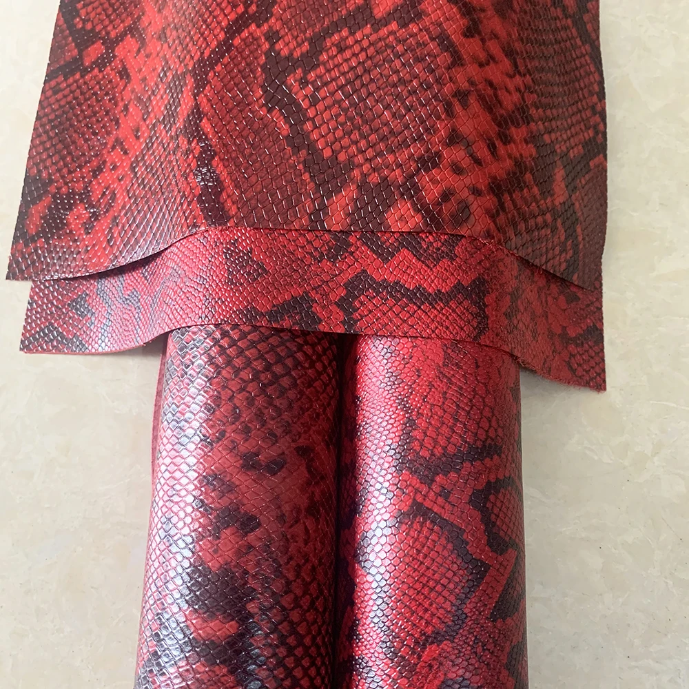 RED Embossed Python Head Leather, Cowhide Embossed Leather,Handmade DIY Leather Fabric,RED SERIES , Used for Making Belt and Bag