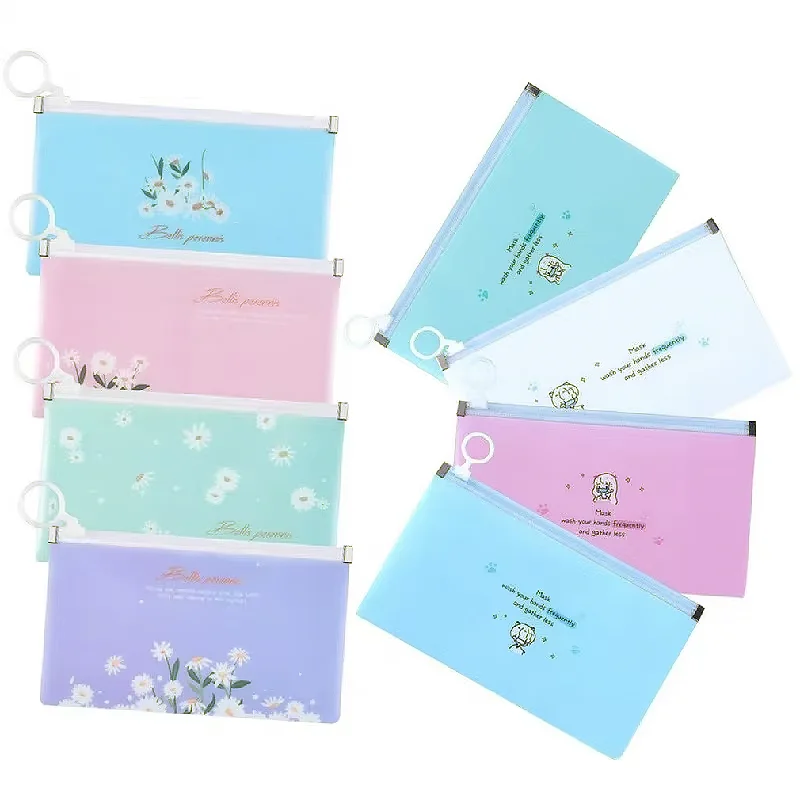 8 mask style storage bags, portable reusable mask style storage box, plastic zipper folder, stationery file bag