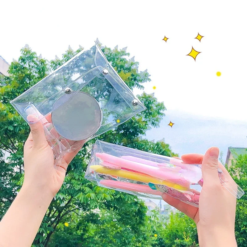 Portable Cosmetics Stationery Storage Bag Transparent File Pocket PVC Waterproof Oil Proof Pen Bag School Pencil Case