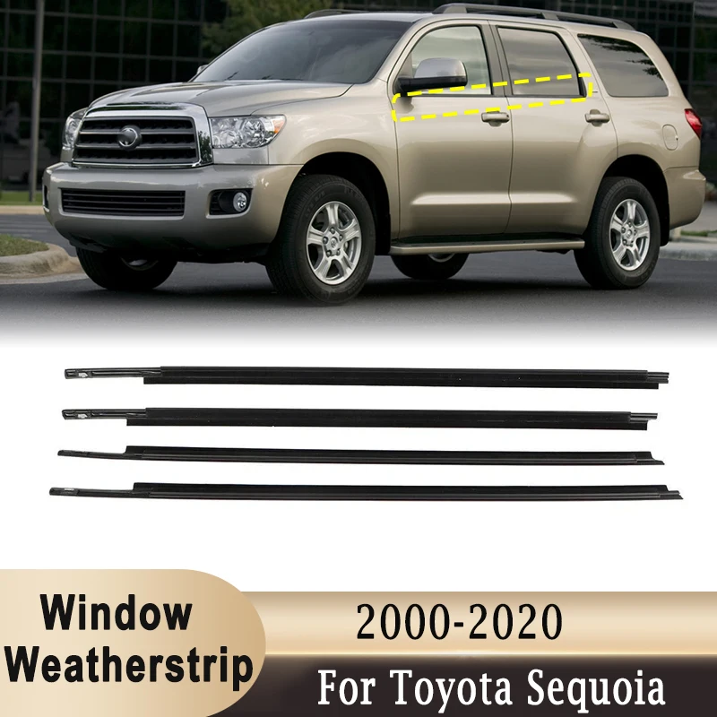 For Toyota Sequoia 2000-2020 Side Door Window Glass Weatherstrip Rubber Belt Moulding Trim Sealing Exterior Weather Stripers