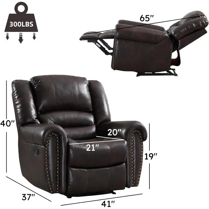 CANMOV Leather Recliner Chair, Classic and Traditional Manual Recliner Chair with Comfortable Arms and Back Single Sofa