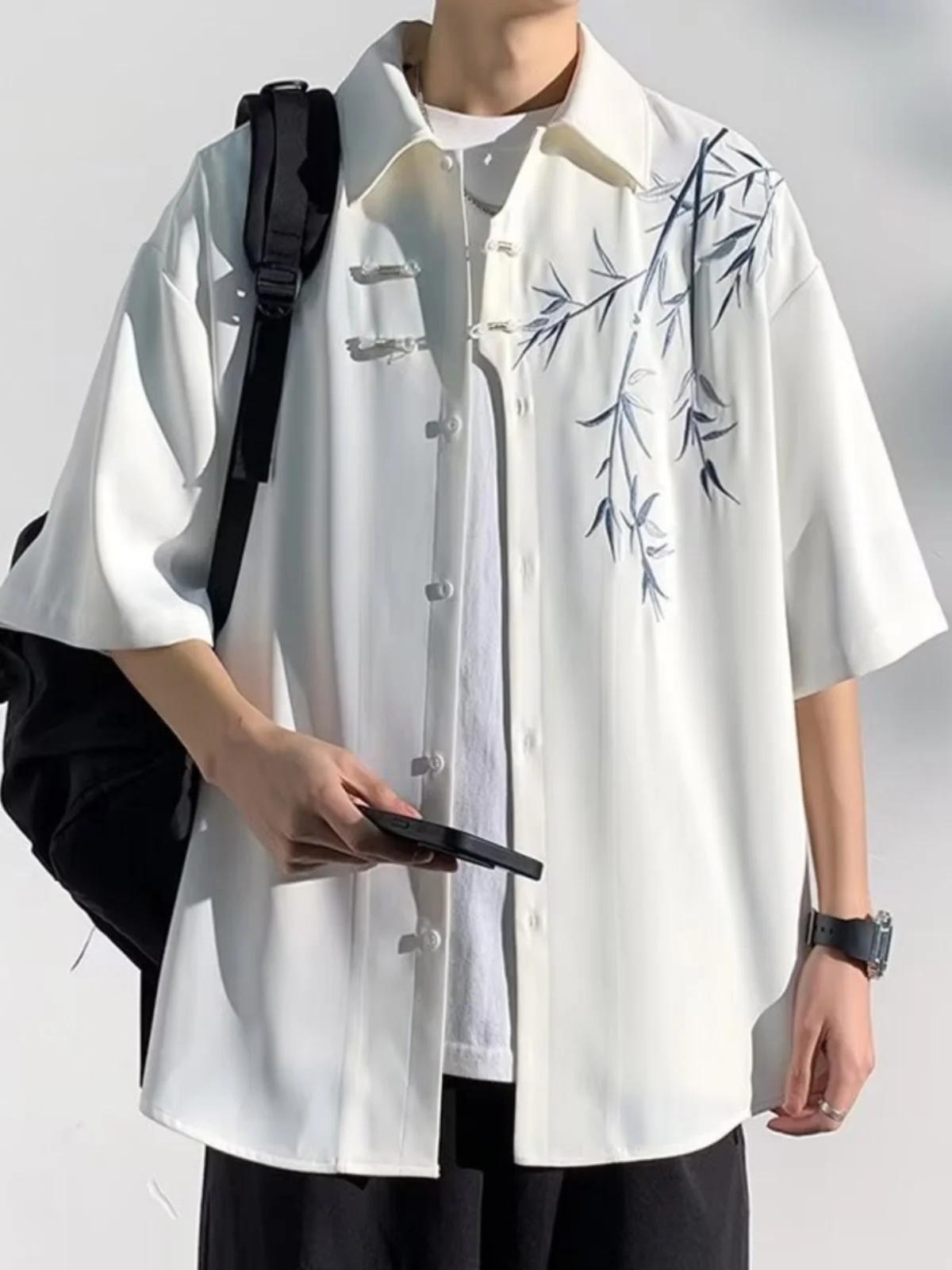 

Ice Silk ort Sve irt Men's Summer Thin Loose Sle Chinese New Sle Clothing Button Closure Traditional Chinese Faion