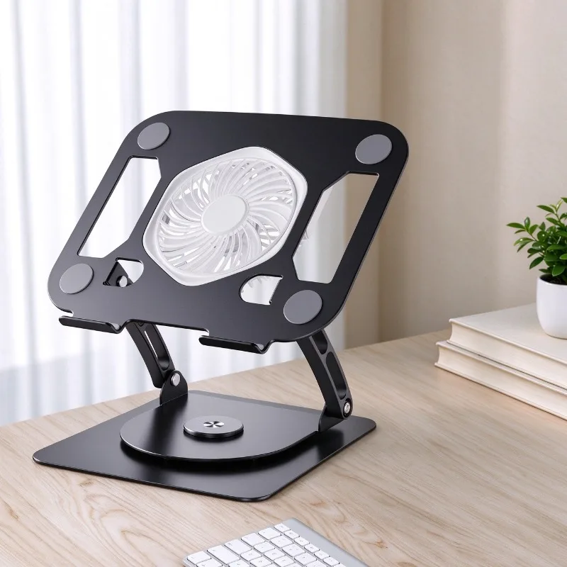 Foldable Metal Laptop Cooling Stand with Three Fan Speeds, 180 Degree Airflow, Dual Axis Support plus Stepless Angle Control