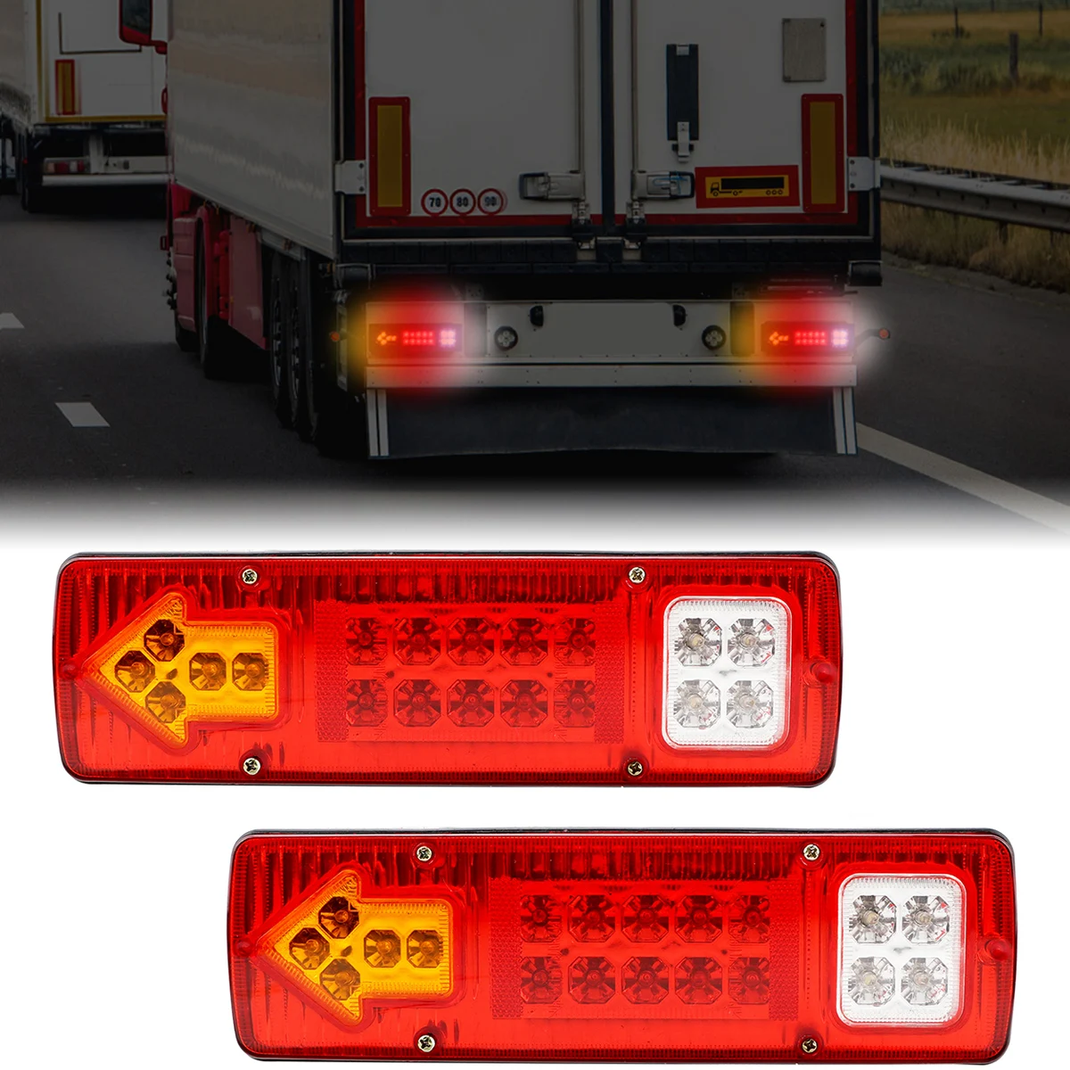 2PCS 12V Trailer Rear Lights 19 LED For Lorries Boat Truck Assembly Car Reversing Stop Tail Turn Signal Lamp Accessories