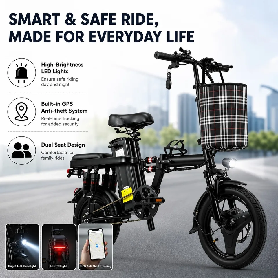 Adult Electric Bicycle 8 Shock Absorbers 14" Tires 500W 48V 15Ah Foldable E-Bike Smooth Ride Commuter Folding Ebike Scooter image 4