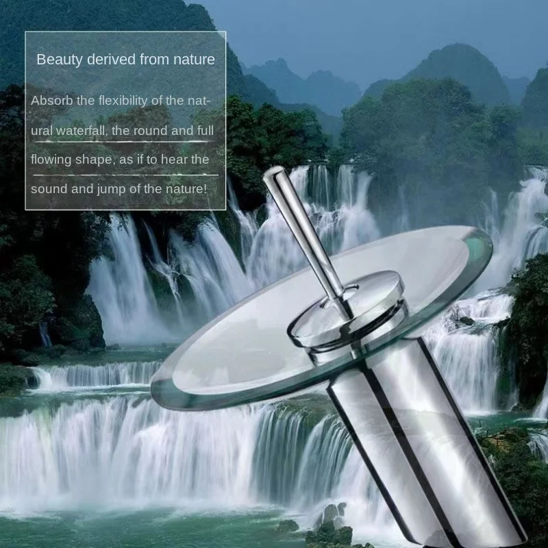 

Bathroom Basin Sink Faucet Glass Waterfall Chrome Basin Sink Faucet Single Pole Deck Installation Circular Mixed Faucet