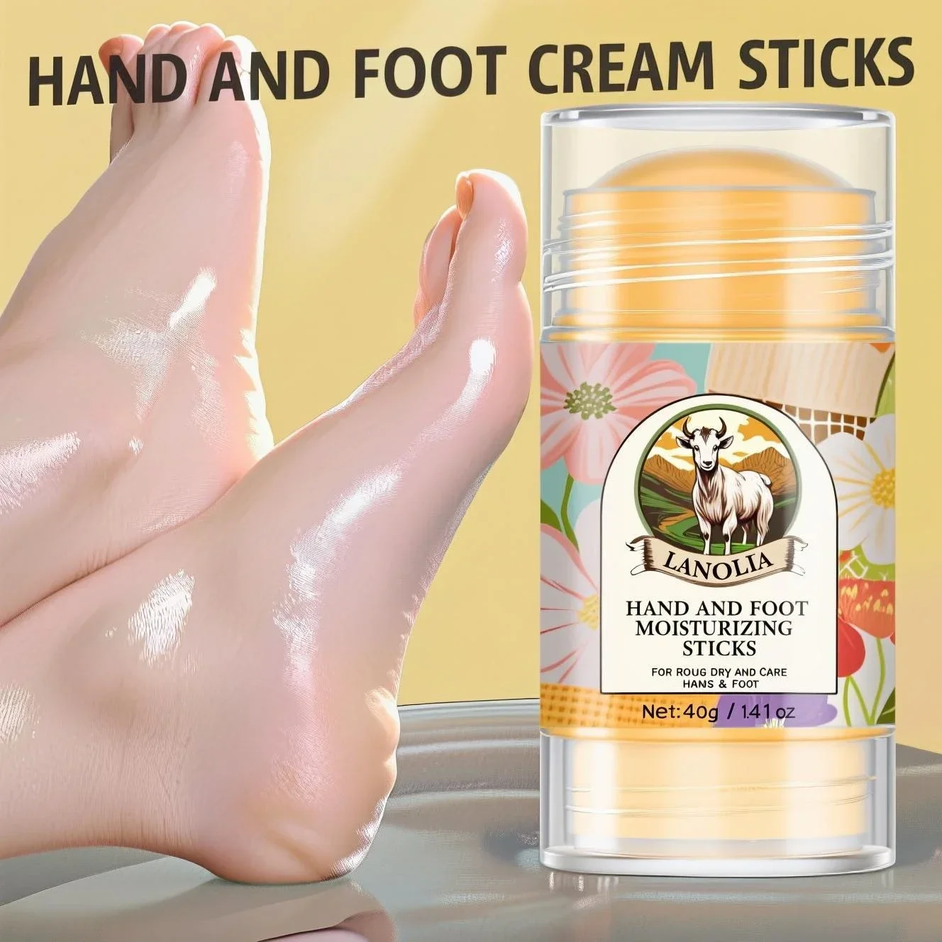 Bastão hidratante para pés e mãos, 40g, óleo de coco, manteiga de karité, absorção rápida, não gorduroso, cuidados com a pele seca para mãos e pés ásperos