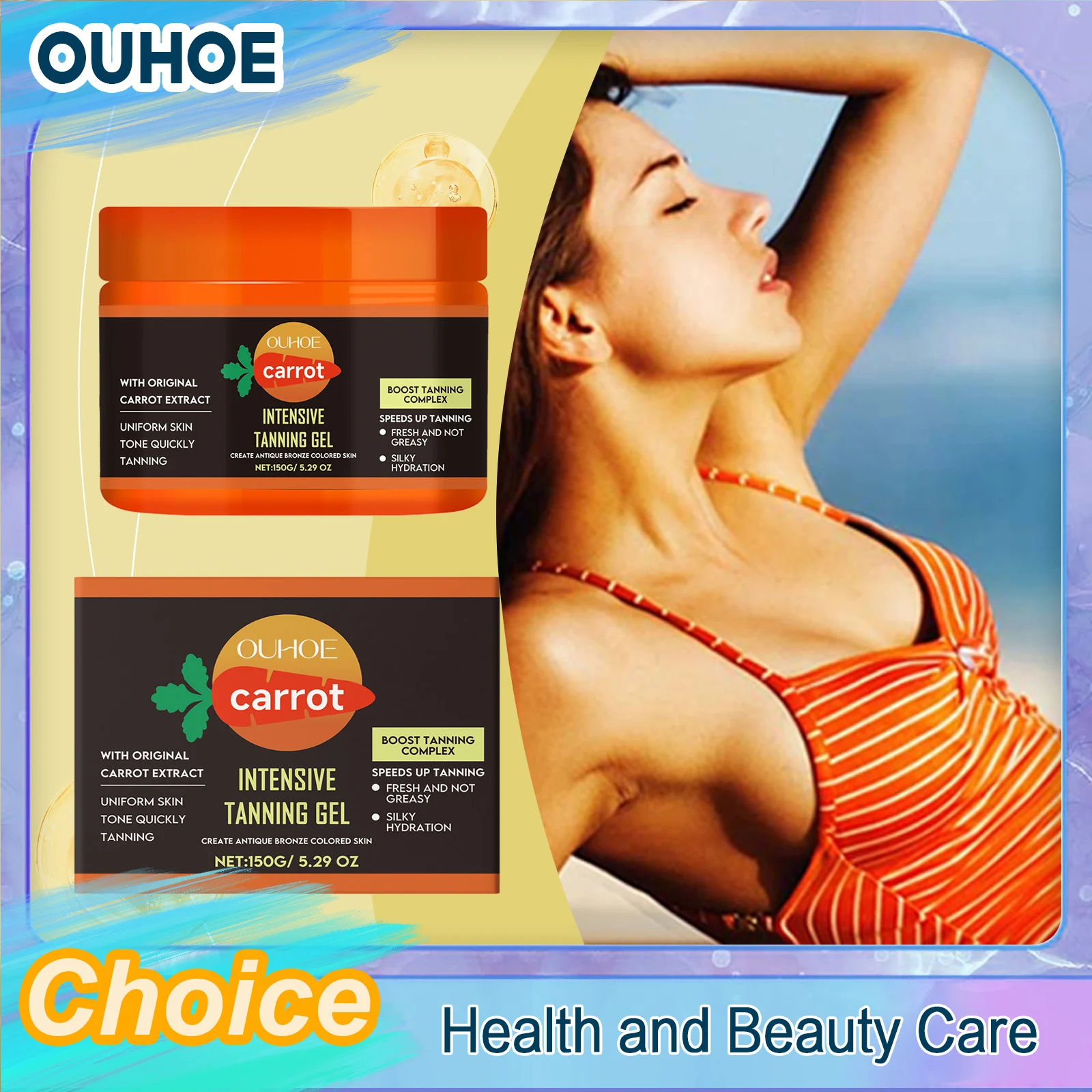 Gel Acelerador de Bronceado de Zanahoria, Hidratante y Nutritivo, Bronceador Intensivo sin Sol para Cuerpo y Rostro, Crema Bronceadora que Realza el Brillo