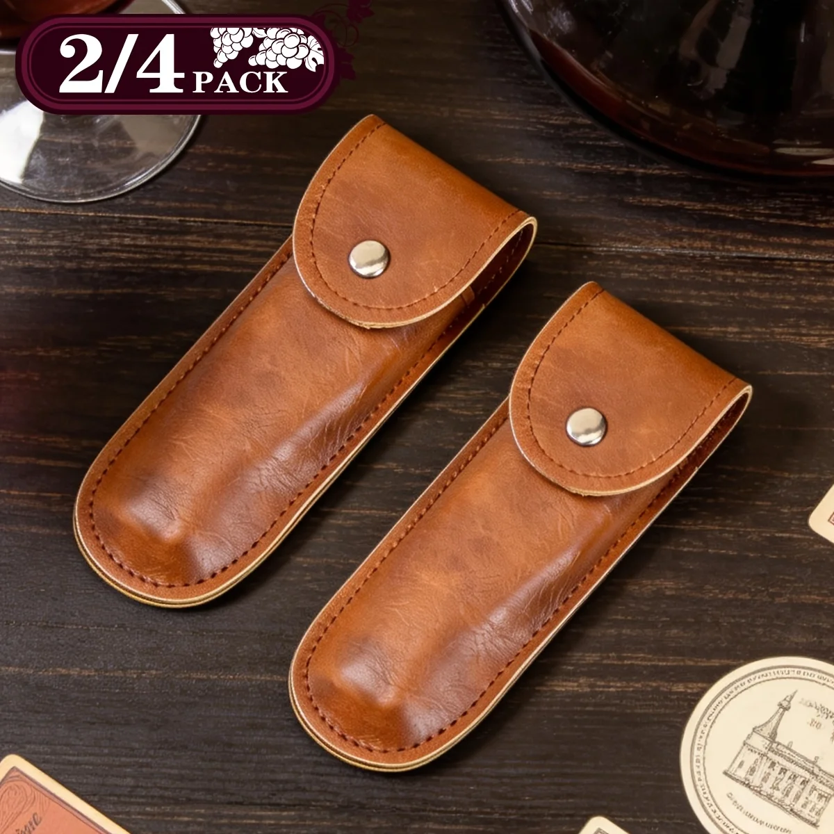 

2/4 Pack Wine Bottle Opener Leather Case, Bottle Opener Holster Small Leather Bag, Foldable Wine Opener Bag, Wine Knife Case