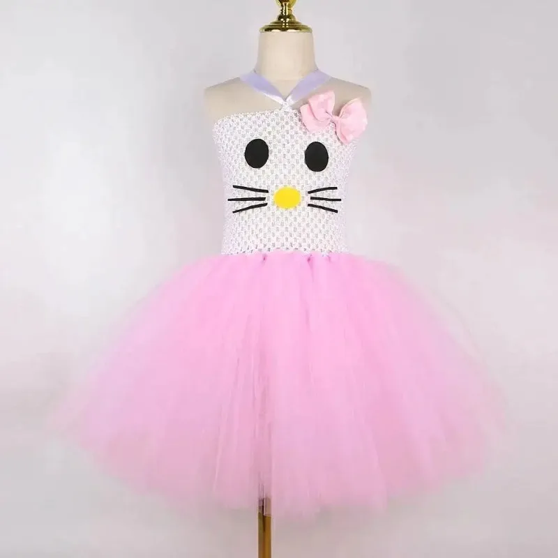 Baby Girls Pink Kitty Costume Kids Cartoon Cat Princess Ballet Tutu Dress Birthday Party Fancy Outfit with Bowknot Hairclip
