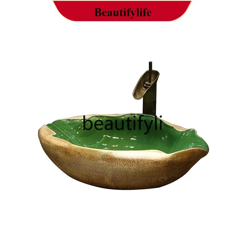 

B185 Jingdezhen Ceramic Art Stage Basin Heterosexual Leaf Washbasin Personalized Outdoor Washbasin Children's Water Basin Washba