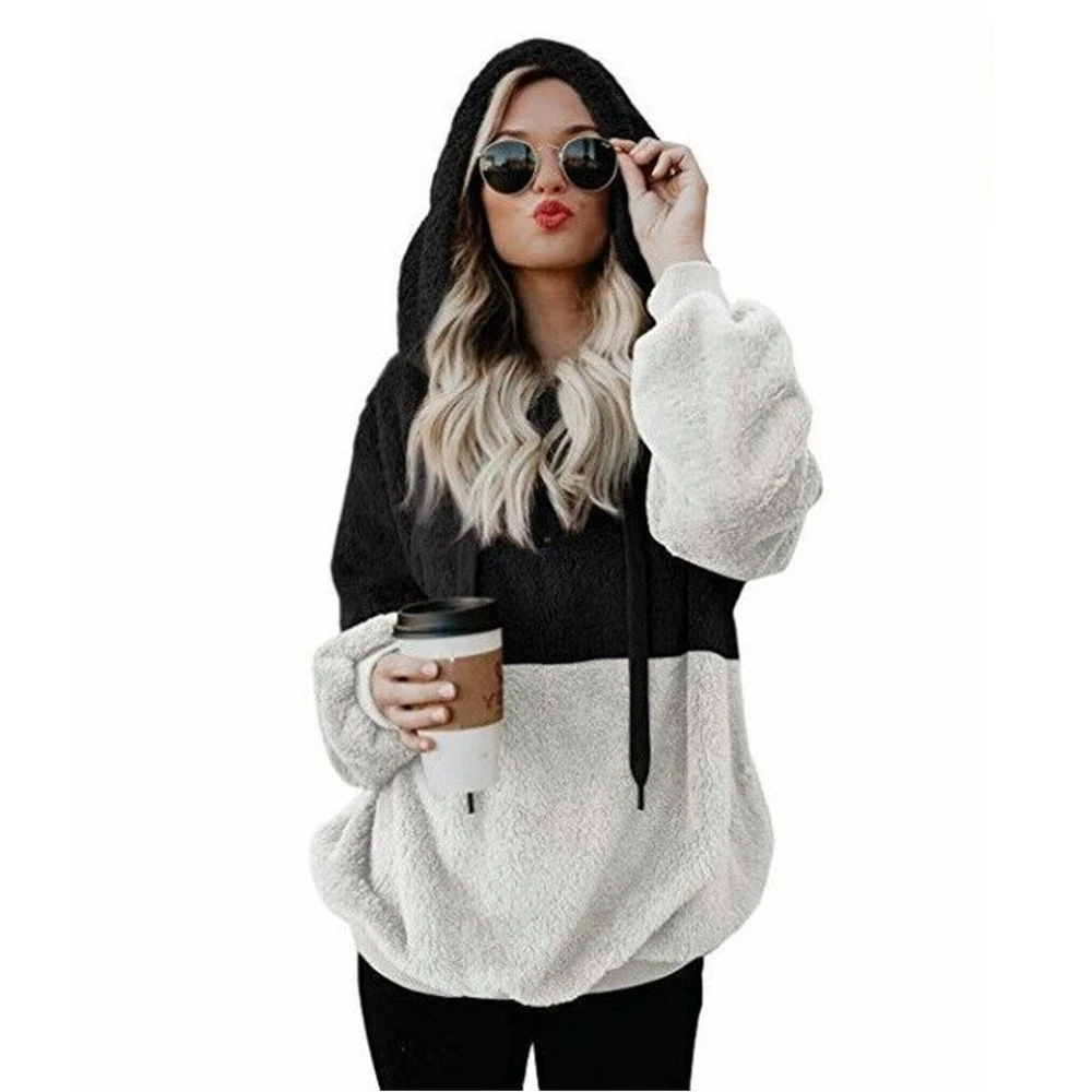 New Winter Long Sleeve Hooded Color Block Women's Sweater Fleece Jacket Women 2021 Fashion Jacket
