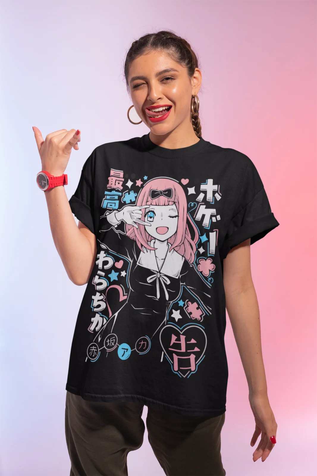 Anime Kaguya-sama Love is War Fujiwara Chika Short Sleeves T-Shirt Soft Tee