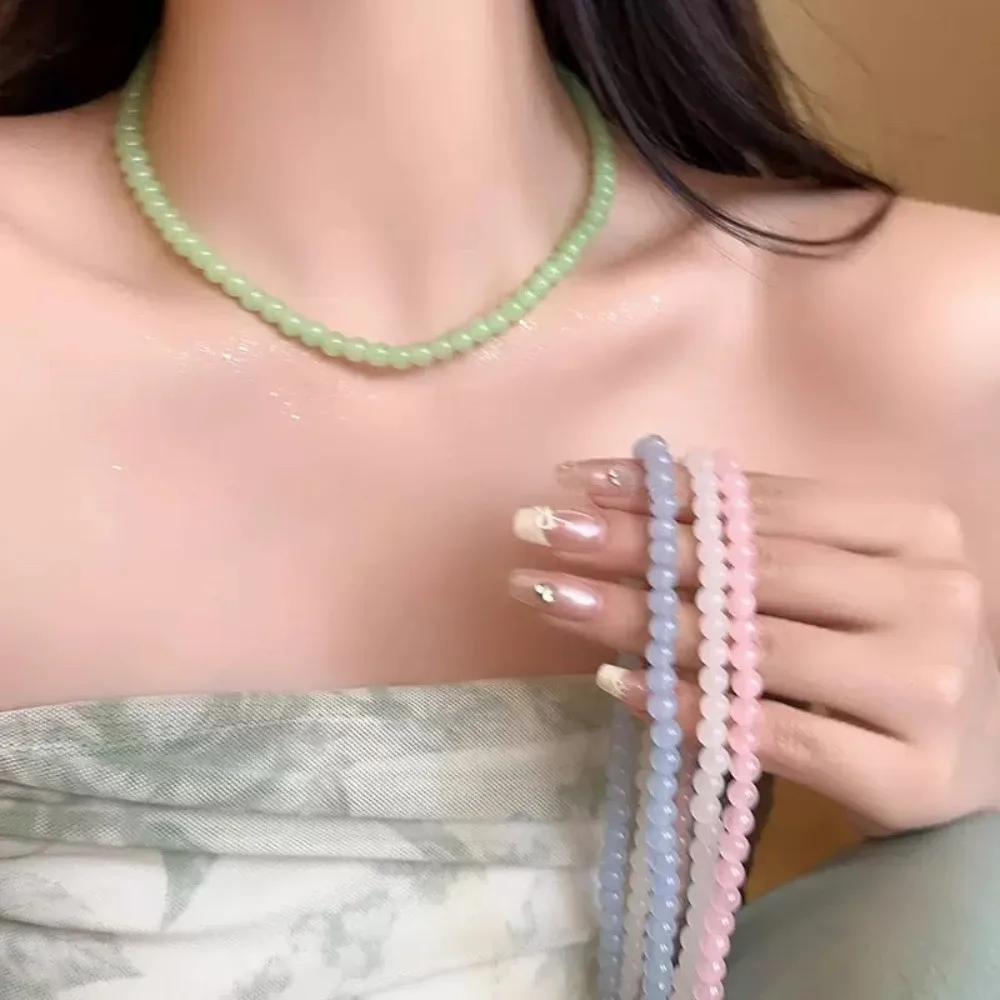 Summer Multicolor Jelly Macaron Color Imitation Jade Bead Beaded Choker Necklace for Women Sweet Stackable Collar Chain Jewelry
