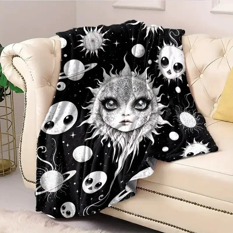 Versatile Vintage Celestial Art Blanket Printed Polyester Knitted Blanket for All Season Warmth Travel and Home Decor Gothicism