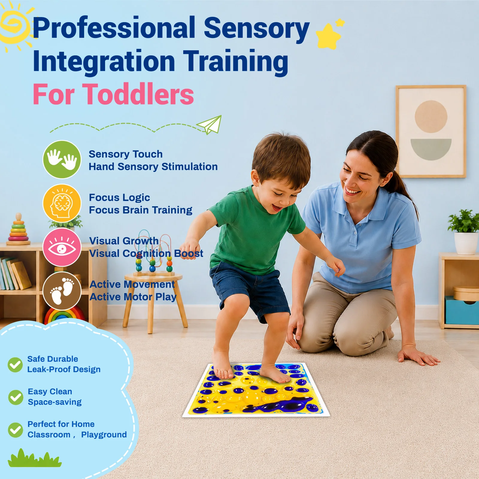 Thick Non Slip Textured Floor Mat Sensory Kids Tactile Sensory Experience Kindergarten Group Activity Floor Mat